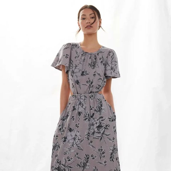 NWT Anthropologie T.la Cutout back Midi Dress Floral Cotton S Purple Grey - Picture 3 of 5